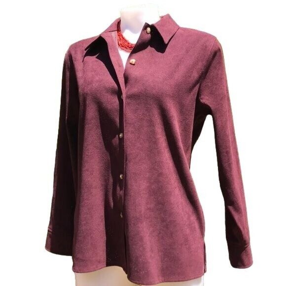 Classic Elements Tops - Vintage Classic Elements Maroon Button Down Blouse Long Sleeve Shirt Size M